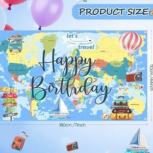 Happy Birthday Travel Theme Backdrop